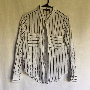 black n white strip button up